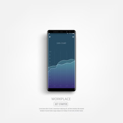 Fototapete - Black smartphone mockup with infographic graph screen. Can be used for workflow layout, diagram, business template, banner, web design.