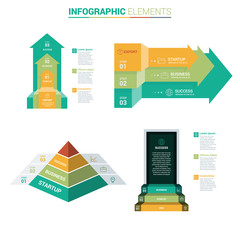 Perspective Arrow, Pyramid and Door Blue Template. Elements are layered separately in vector file. Vector arrows lines infographics set. Template for growth diagram, graph, presentation, chart.