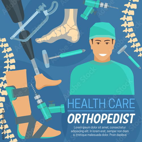Fotografía Orthopedic poster orthopedist and prosthetic items