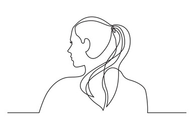 Wall Mural - continuous line drawing of young woman with pony tail