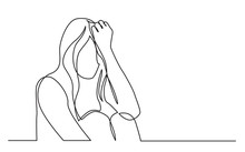 Continuous Line Drawing Of Addicted Woman In Despair