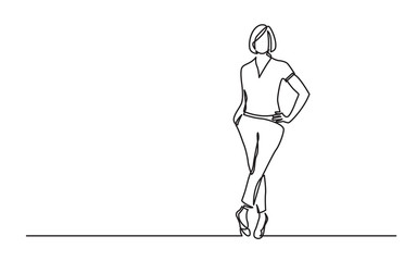 Wall Mural - continuous line drawing of confident woman posing standing