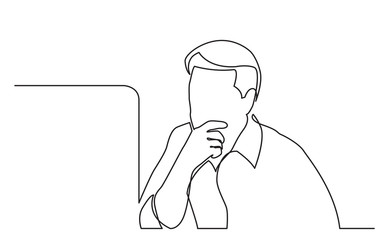 Poster - continuous line drawing of computer worker focused on work
