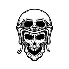 Wall Mural - Biker skull in helmet isolated on white background. Design element for poster, card, banner, t shirt.