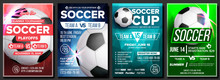 Soccer Game Poster Set Vector. Modern Soccer Tournament. Design For Sport Bar, Pub Promotion. Football Ball. Sport Event. Competition Announcement. Banner Advertising. Template Illustration