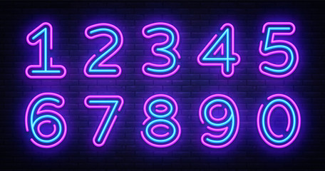 number symbols collection neon sign vector. design element number template neon icon, light banner, 