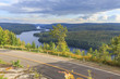 Road through La Mauricie National Park with Lake Wapizagonke in the back, Québec, Canada