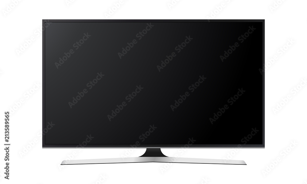 Wide television screen mock up isolated on white background. Vector illustration - obrazy, fototapety, plakaty 