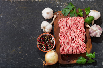 Wall Mural - minced meat with ingredients for cooking