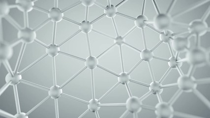 Wall Mural - White plexus lines and nodes network. Concept of internet communication technology and science. Abstract 3D render with DOF. Seamless loop animation
