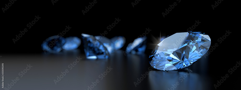 Blue diamonds placed on reflection background 3d rendering Stock ...