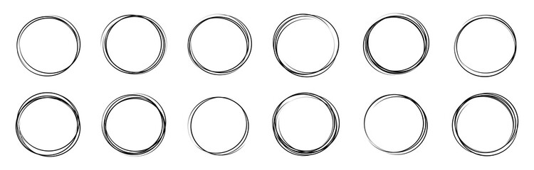 creative vector illustration of hand drawning circle line sketch set isolated on transparent backgro