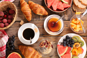 Wall Mural - healthy breakfast on wood background