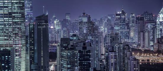  building exterior and cityscape in Shanghai at night