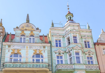 Facade of historic tenement at Hallera square in old town of Tczew

