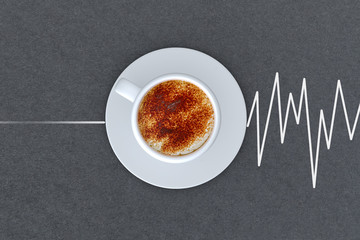 Wall Mural - cappuccino cup and heartbeat line