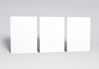 Poster - Blank 3 white Pages Mock up, 3d rendering. Soft shadow.
