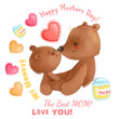 Cute bears Mother Day theme with details like hearts, honey clipart set