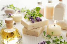 Lavender SPA Cosmetics: Soap, Essential Oils, Aromatherapy Candles And Flowers