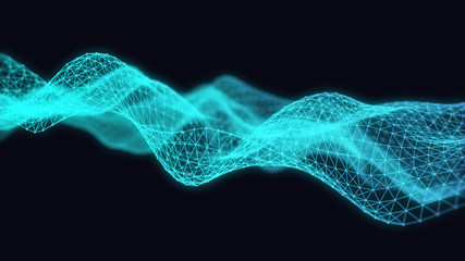 Poster - abstract 3d technology futuristic geometrical and science neon background. plexus digital wallpaper.