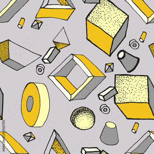 bezszwowy-geometryczny-wzor-z-3d-geometrycznymi-przedmiotami-streszczenie-doodle-tlo-recznie-rysowane-prymitywy-kostki-torus
