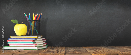 Fotomural Back to School Concept with Stationery Supplies and Blackboard