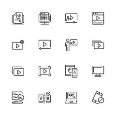 Poster - Screen icons. Set of  line icons. Player window, mobile phone, laptop. Screen concept. Vector illustration can be used for topics like video content, digital technology, apps.