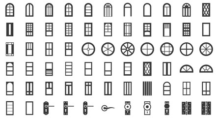 Wall Mural - Door and window installation icon set, solid style