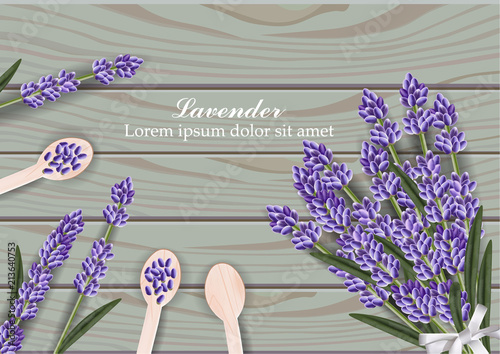 Lavender flowers bouquet on wooden background Vector