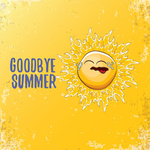 Vector Goodbye Summer Vector Ccreative Concept Illustration With Crying Summer Sun Character On Orange Background. End Of Summer Background