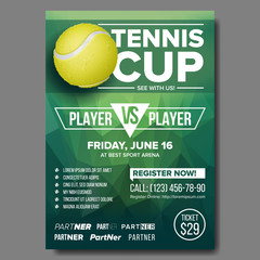 Canvas Print - Tennis Poster Vector. Tennis Ball. Sports Event. Vertical Design For Sport Bar Promotion. Tennis Flyer. Invitation Template Illustration