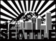 Seattle City Skyline and Mount Rainier with Text Black and White vector Illustration