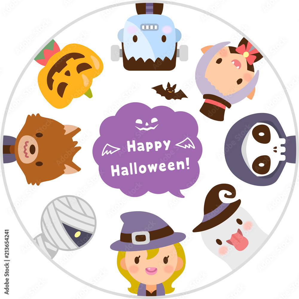 ハロウィンのかわいいモンスター ハッピーハロウィン 顔 丸 フラットアイコン セット Canvas Print Natsumi Saito ハロウィンのかわいいモンスター ハッピーハロウィン 顔 丸 フラットアイコン セット Canvas Print Natsumi Saito