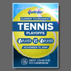 Sticker - Tennis Poster Vector. Design For Sport Bar Promotion. Tennis Ball. A4 Size. Modern Flyer Announcement. Championship Tournament. Game Template Illustration