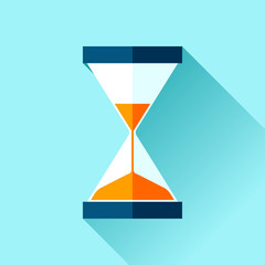 Poster - Hourglass icon in flat style, sandglass on blue background. Vector design elements for you business project 