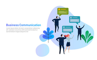 Wall Mural - Business People Group Chat Communication Bubble, Discussing Communication Social Network Vector Illustration. Corporate company communication