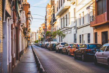 Naklejka na meble Valencia, Spain - 05.18.2018: Narrow streets of El Cabanyal