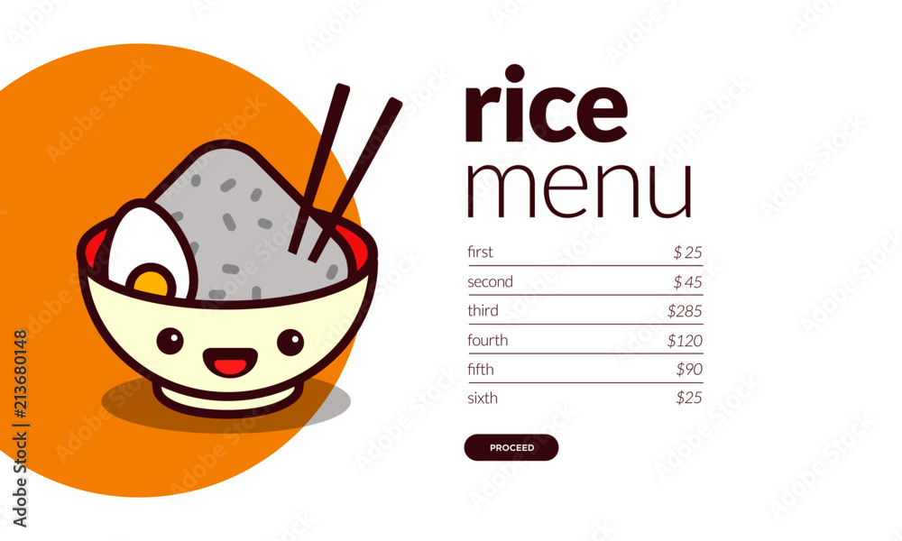 Rice Menu with Bowl Chopsticks Where and When Details Stock Vector ...