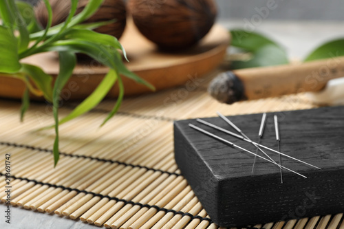 Cuadros en Lienzo Board with needles for acupuncture on bamboo mat