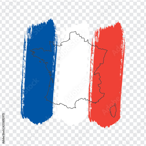 Flag Of France From Brush Strokes And Blank Map France High