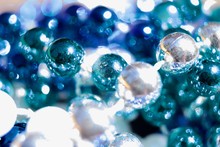 Macro Bokeh Beads Abstract Design Background Of Blue, White, And Turquoise Color