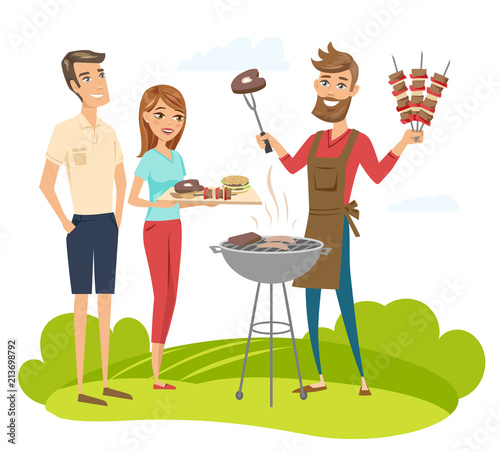 BBQ party with friends. Vector characters illustration isolated. Stock ...