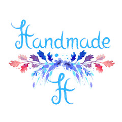 Wall Mural - flower logo with watercolor brush lettering. Vector illustration