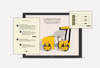 Wall Mural - elements of the website of a construction company with an asphalt paver