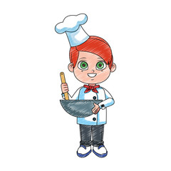 Sticker - Cute chef boy cartoon with bowl vector illustration graphic design