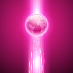 Wall Mural - Abstract pink background with stream of binary code to the globe. EPS10 vector.