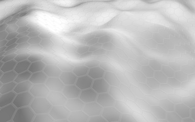 Honeycomb white with a gradient color on a light background. Perspective view on polygon look like honeycomb. Wavy surface. Isometric geometry. 3D illustration