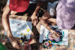 © SewcreamStudio - boy and girl drawing and painting art outdoor activity, Montessori homeschooling education