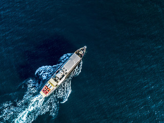 Poster - aerial view of cruise ship passing across the mediterranean sea isolated water texture