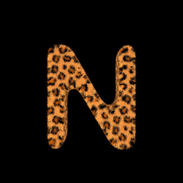 3D Rendering Creative Illustration Leopard Print Furry Letter N